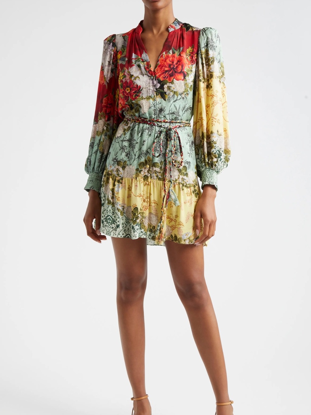 Alice + Olivia Antonette Floral Print Buttoned V-Neck Longsleeved MiniDress